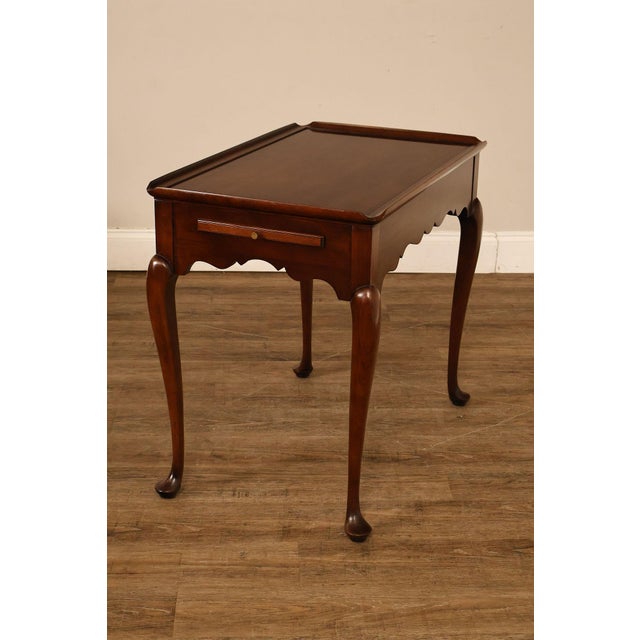 High Quality American Made Cherry Side Table with Dished Top and Pull Out Slides on Either Side