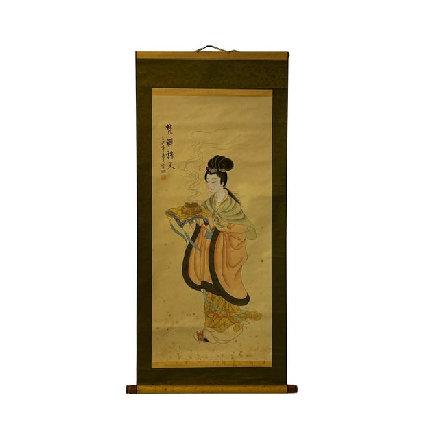 Chinese Color Ink Tong Style Lady Portrait Scroll Painting Wall Art For Sale In San Francisco - Image 6 of 6