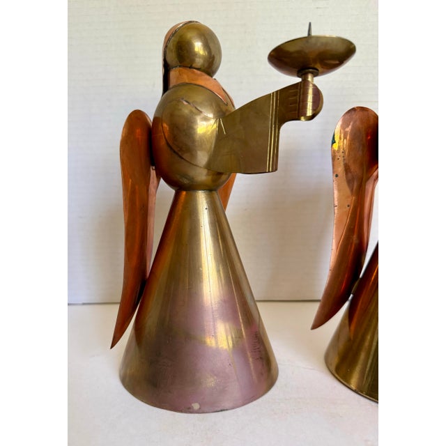 Pair of Mid-Century Brass & Copper Angel Candleholders For Sale - Image 10 of 12
