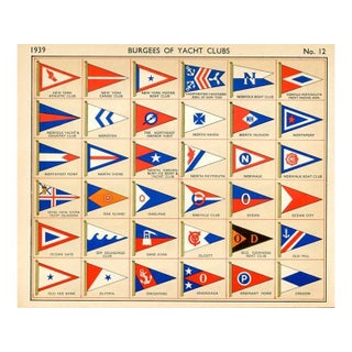 1939, Yacht Club Flags Including California and Virginia, Original Vintage Sailing Lithograph For Sale