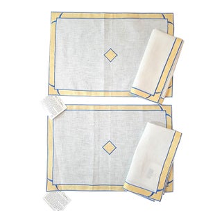 Vintage Lynn Chase Yellow & Blue Geometric Table Linens – Set of 4 – New With Tags For Sale