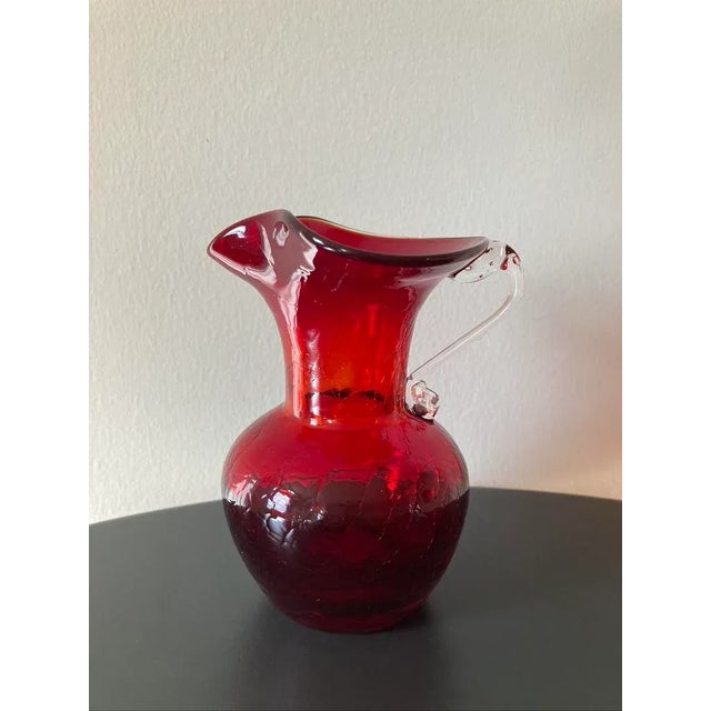 Ruby Red Crackled Art Glass Pitcher For Sale - Image 11 of 12