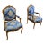 French Louis XV Armchair – Blue Floral Damask Upholstery With Gilded Wood Frame For Sale