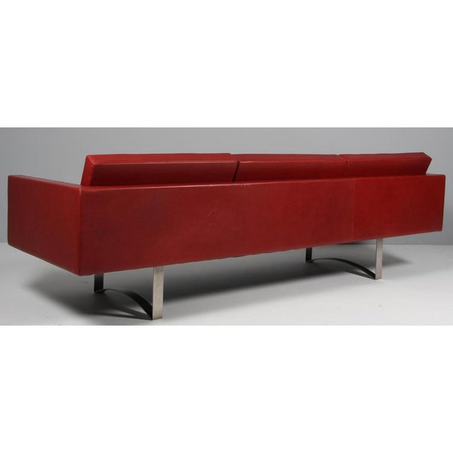 Red Model 57 Sofa in Black Leather and Steel attributed to Bodil Kjær, 1960s For Sale - Image 8 of 9