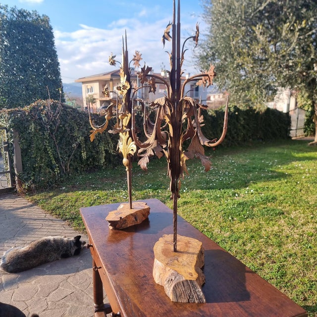 19th Century Gilded Sheet Metal Candelabra Pair, Set of 2 For Sale - Image 12 of 14