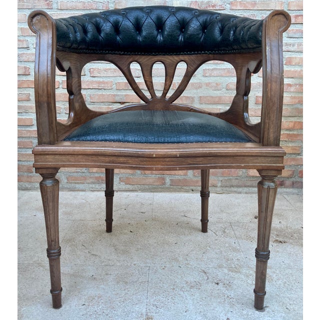 Dining Table with Armchairs in Leather and Walnut, 1950s, Set of 5 For Sale - Image 15 of 18