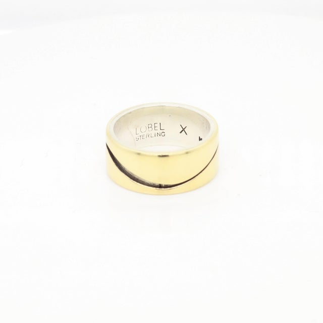 Vintage Mid-Century Modernist Paul Lobel Mixed Metal Gold/Silver Cigar Band Ring For Sale - Image 9 of 10