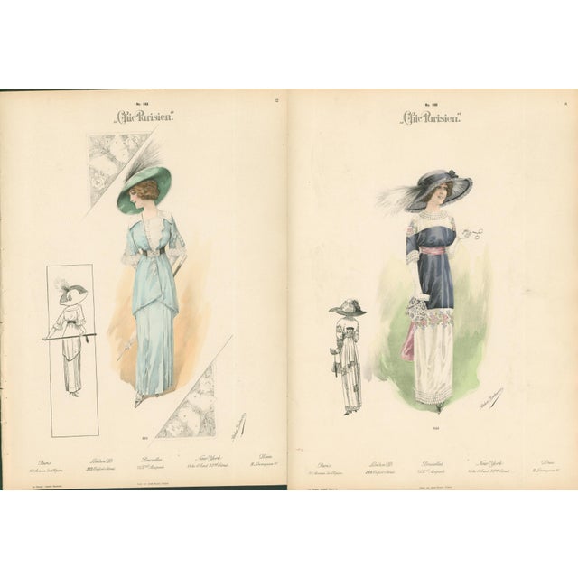 Set of two original antique fashion plates from Chic Parisien, published by Atelier Bachwitz. Fine early 20th-century...