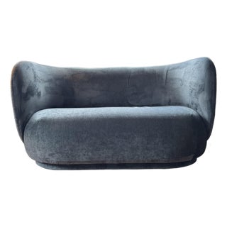 Ferm Living Rico 2 Seater Sofa in Blue Velvet For Sale