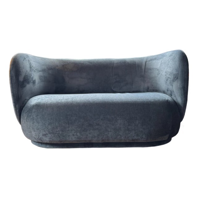 Ferm Living Rico 2 Seater Sofa in Blue Velvet For Sale
