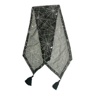 1980s Vintage Boho Chic Americana Halloween Spider Web Table Runner For Sale