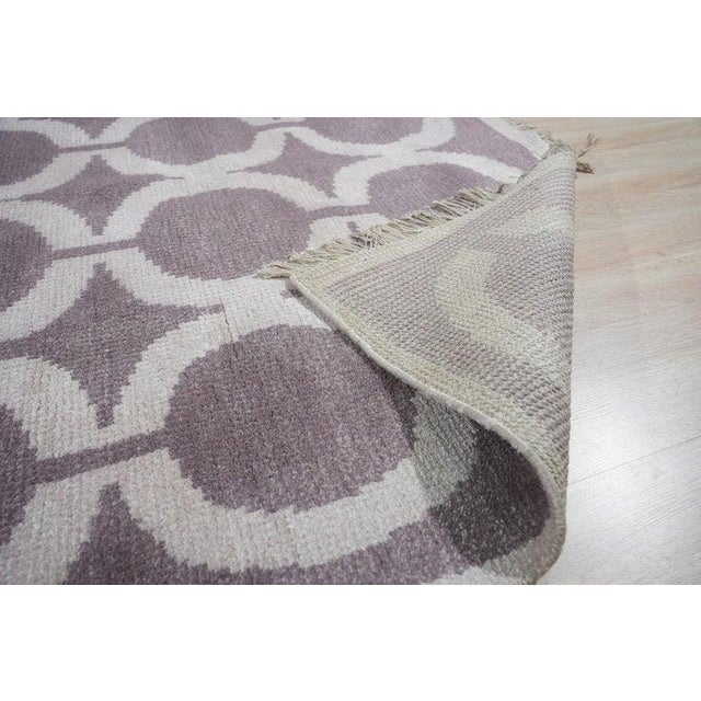 6x9 Brown Hand-Knotted Wool Bamboo Silk Linked Circles Design Tribal Carpet Rug For Sale In New York - Image 6 of 8