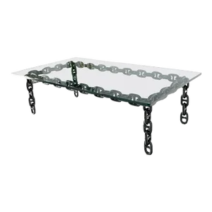 1970s Oversize Fused Marine Chain Base Rectangle Coffee Table with Thick Glass Top