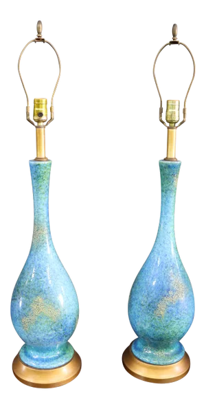 Mid Century Modern Volcanic Glazed Pottery Lamps - a Pair