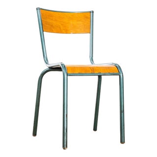 French Steel Green Stacking School Dining Chair from Mullca, 1950s For Sale