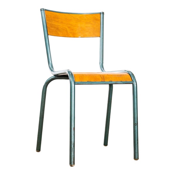 French Steel Green Stacking School Dining Chair from Mullca, 1950s For Sale