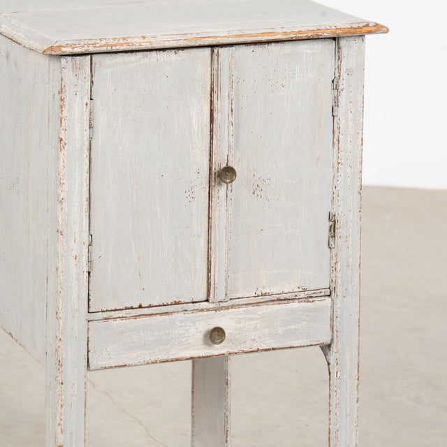 19th Century Small Swedish Original Gray Painted Pine Cabinet Nightstand For Sale - Image 10 of 13