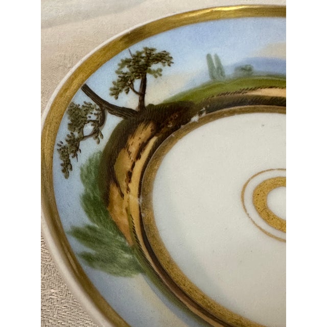 Early 19th Century Antique Old Paris Porcelain Coffee Cup & Deep Saucer, Hand-Painted Landscape, Circa 1810 For Sale - Image 5 of 13