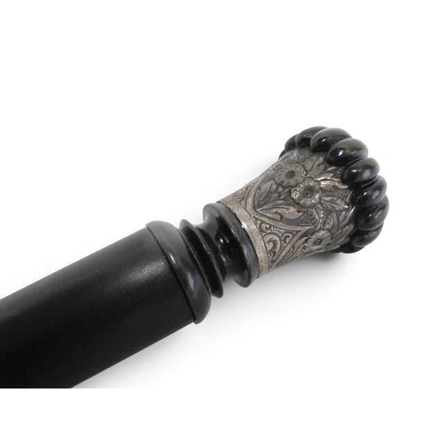 Wood Horn & Sterling Silver Repousse Flower Corkscrew Gadget Walking Stick Cane For Sale - Image 7 of 13