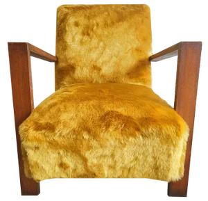 French Lounge Chair in Oak and Synthetic Fur, 1940s