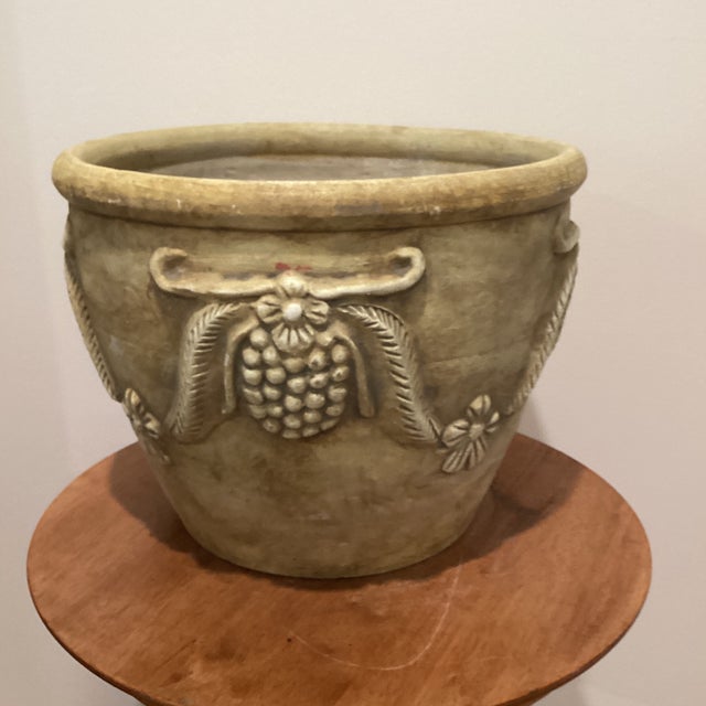 Vintage Large Aged Finish Planter Roseville Style With Molded Grape and Leave Relief Design For Sale - Image 12 of 12