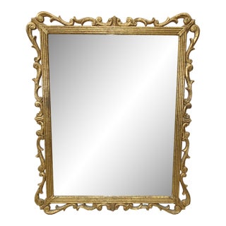 41" High Antique French Provincial Gold Gilt Wall Mantle Mirror W Scrolls For Sale