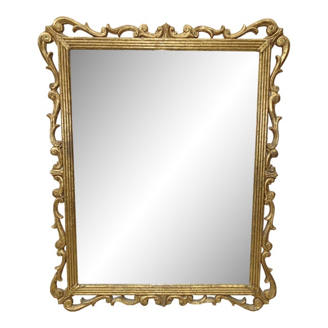 41" High Antique French Provincial Gold Gilt Wall Mantle Mirror W Scrolls For Sale