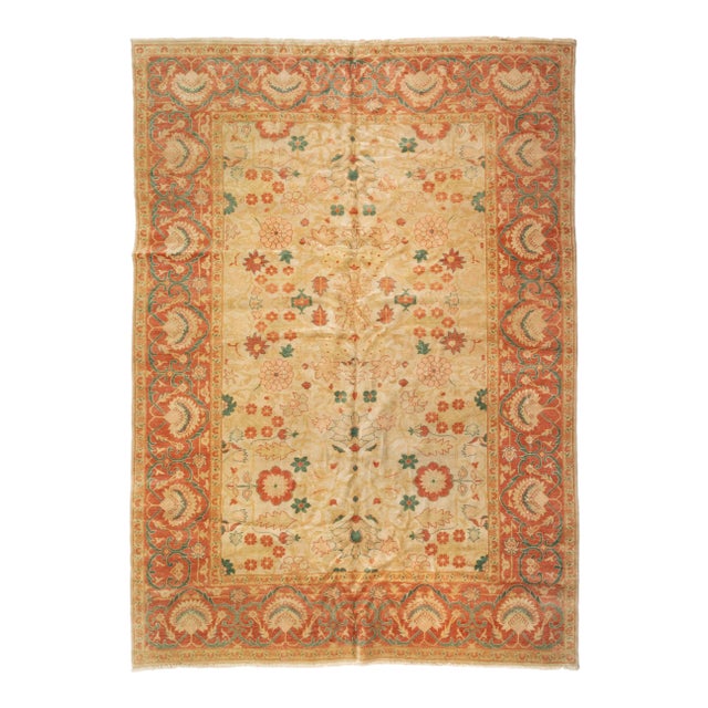 Late 20th Century Beige Ivory Green Rust Room Size Rug Persian Sultanabad Design For Sale