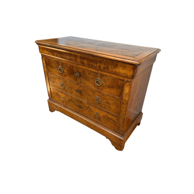 French Provincial Early 19th Century French Provincial Charles X Burled Walnut Commode. For Sale - Image 3 of 14
