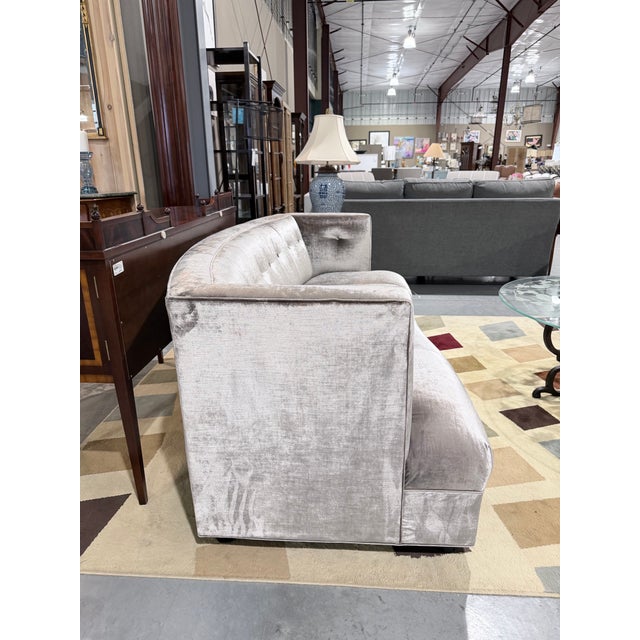 Transitional Vintage Mitchell Gold Dumont Tufted Velvet Sofa For Sale - Image 3 of 11