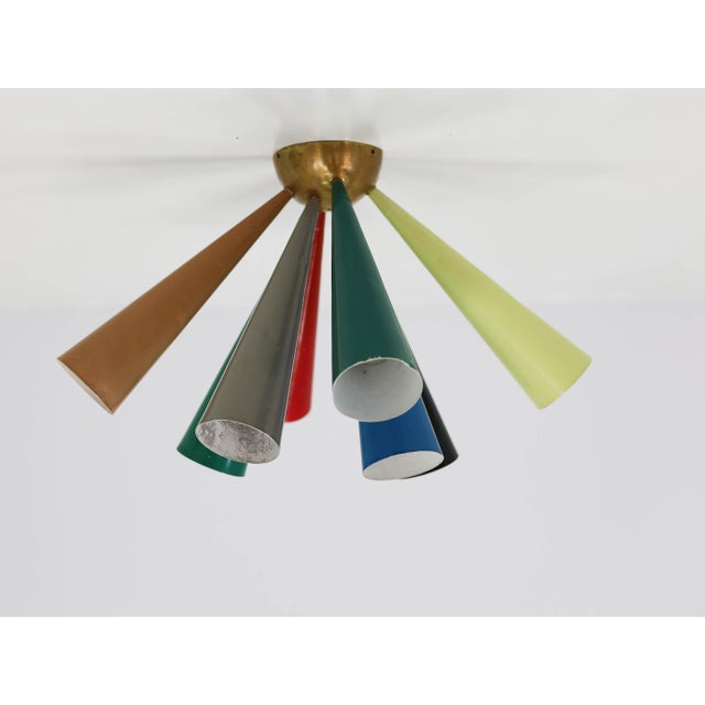 Half-Diabolo Ceiling Lamp with Colored Cones by Prof. D. Moor for Bag Turgi, Switzerland, 1950s For Sale - Image 6 of 6