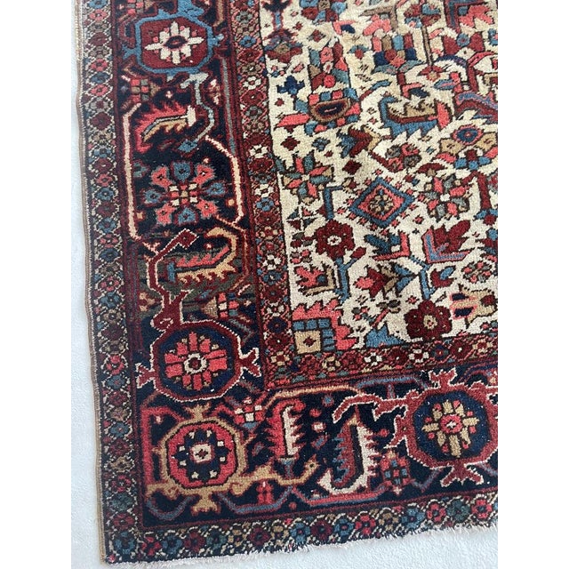 1940s Jungle Heriz with Duel-Finials Eggshell with Garden of Colors Rug 7.2 x 10.4 For Sale In Milwaukee - Image 6 of 13