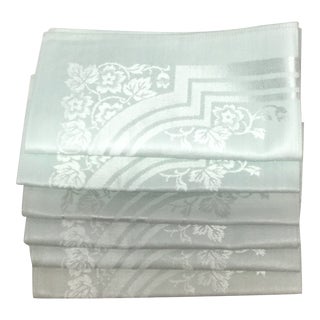 Vintage 1950s Damask Tablecloth & Dinner Napkins - Set of 7 For Sale
