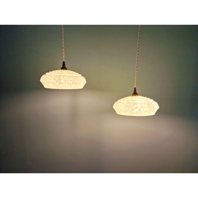 Art Deco Pendant Lights in Speckled Glass, 1930s, Set of 2 For Sale - Image 10 of 12