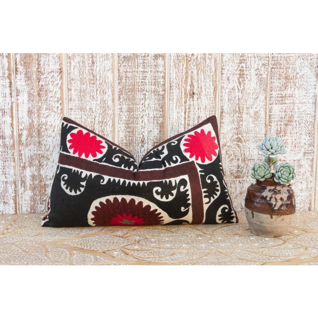 Black Tahmina Gul Suzani Lumbar Pillow For Sale - Image 8 of 9