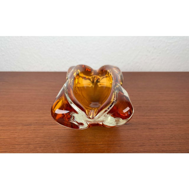 Vintage Amber Coloured Art Glass Ashtray or Bowl, 1970s For Sale - Image 10 of 18