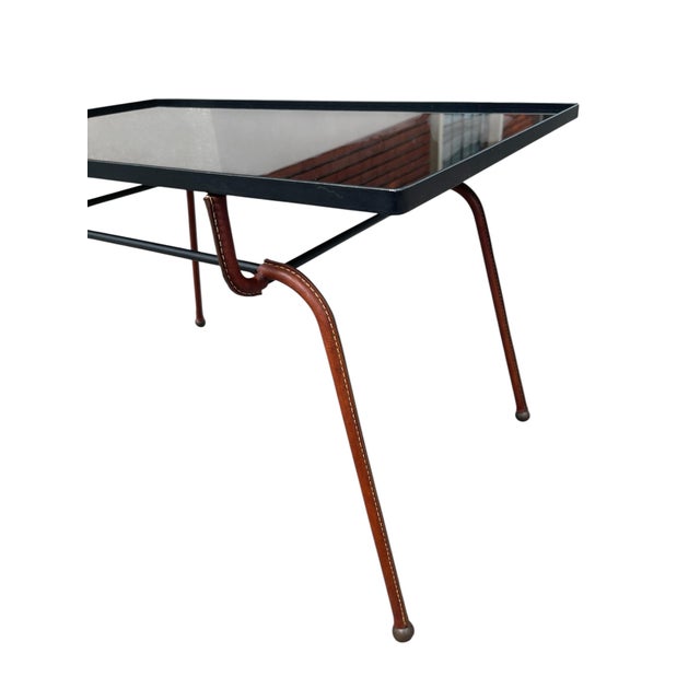 Stitched Leather Cocktail Table by Jacques Adnet, 1950s For Sale - Image 6 of 10