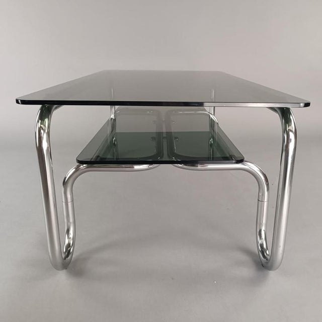 Italian Space Age Steel and Smoked Glass Coffee Table, 1970s For Sale - Image 3 of 8