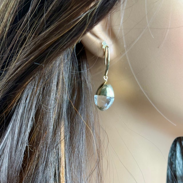 Metal Emporio Armani Vintage 18k Gold and Crystal Pendant Hoop 1.64 Inch Long Earrings, Set of 2 For Sale - Image 7 of 12