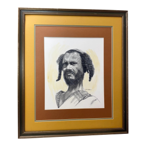 Vintage Original Sol Schreibman Jewish Rabbi Man Pencil Drawing Sketch Portrait