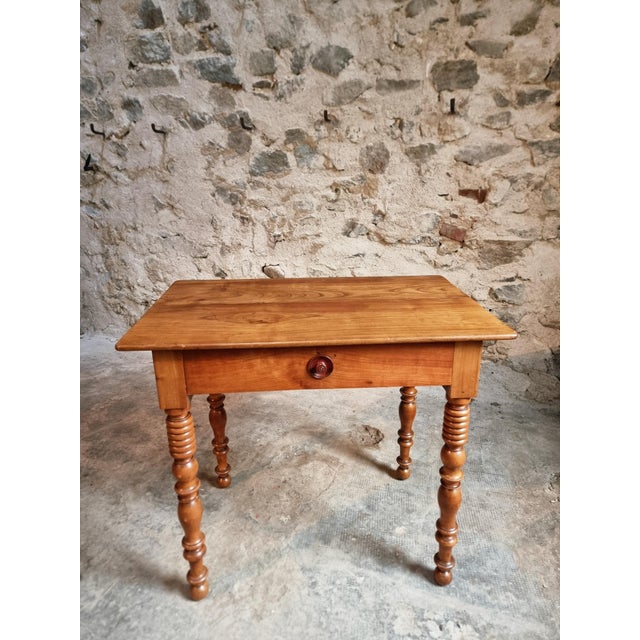 Antique French Walnut Writing Table with Drawer, 1900s For Sale - Image 3 of 16