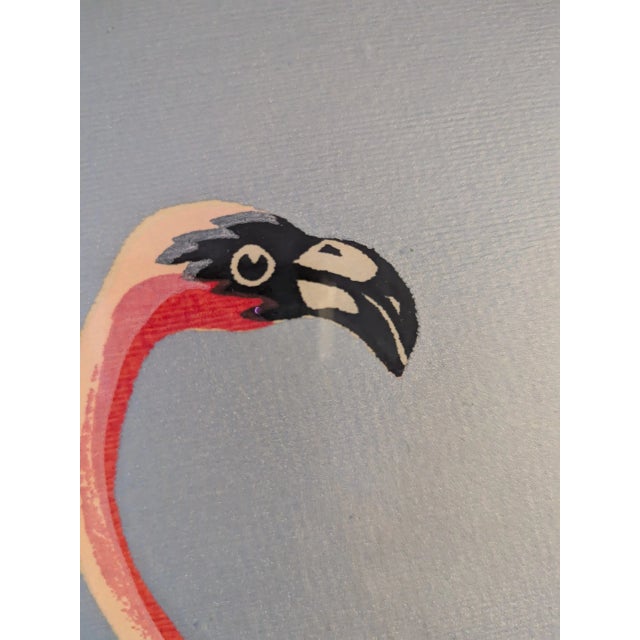 1970s Vintage Painting of Vibrant Pink Flamingos, Framed For Sale In Chicago - Image 6 of 8