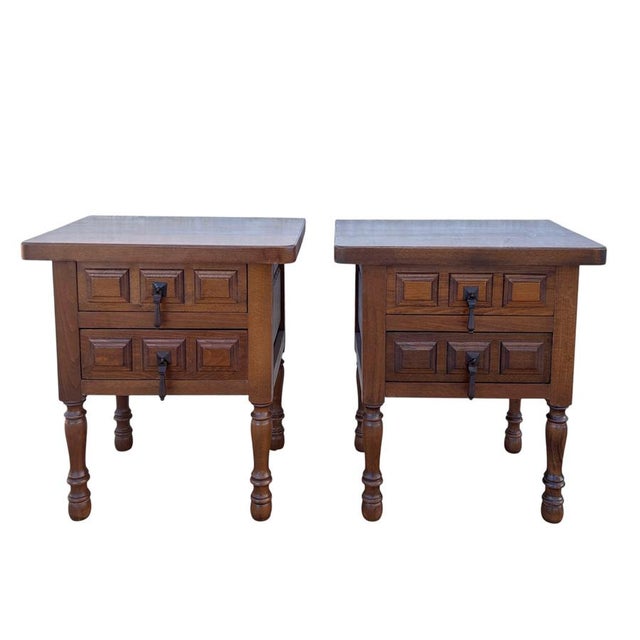 Mid-Century Spanish Rustic Wood Bedside Tables, 1940s, Set of 2 For Sale - Image 12 of 12
