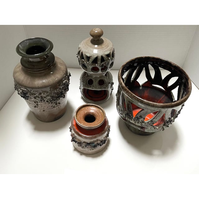 Mid Century Icelandic Glit Lava Pottery Set- 4 Pieces For Sale In Richmond - Image 6 of 14