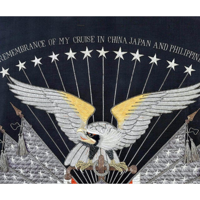 Japanese Antique Textile Panel of American Historical Great White Fleet For Sale - Image 9 of 13