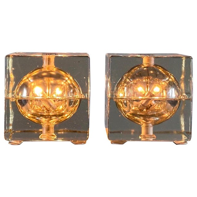 Cubosfera Table Lamps attributed to Alessandro Mendini for Fidenza Vetraria, 1960s, Set of 2 For Sale - Image 12 of 12