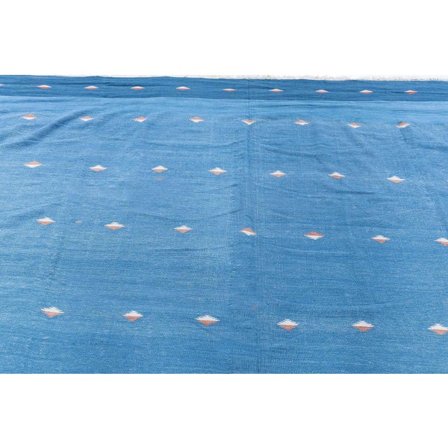 Blue Doris Leslie Blau Vintage Indian Dhurrie Light Blue Flatweave Cotton Rug For Sale - Image 8 of 10