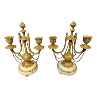 19th Century French bronze & Marble Candelabra - A Pair For Sale
