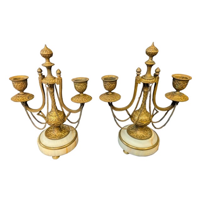 19th Century French bronze & Marble Candelabra - A Pair For Sale