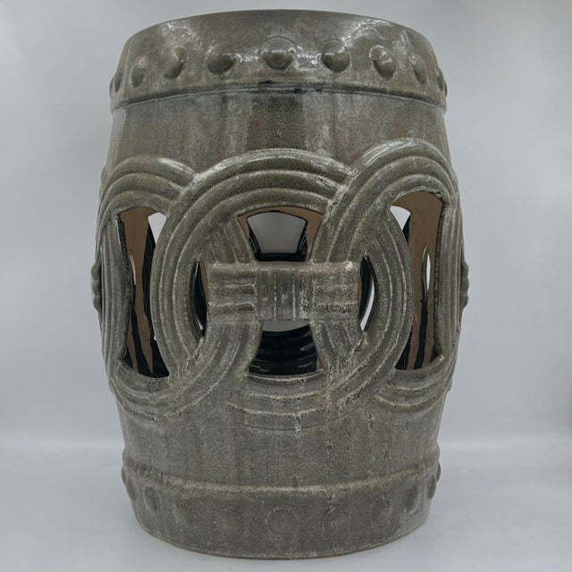 Vintage Chinoiserie Lucky Coins Glazed Ceramic Drum Seat For Sale - Image 9 of 12